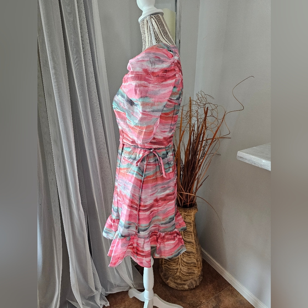 Aidan Mattox New Wrap Ruffle Trim Multi Color Min… - image 4